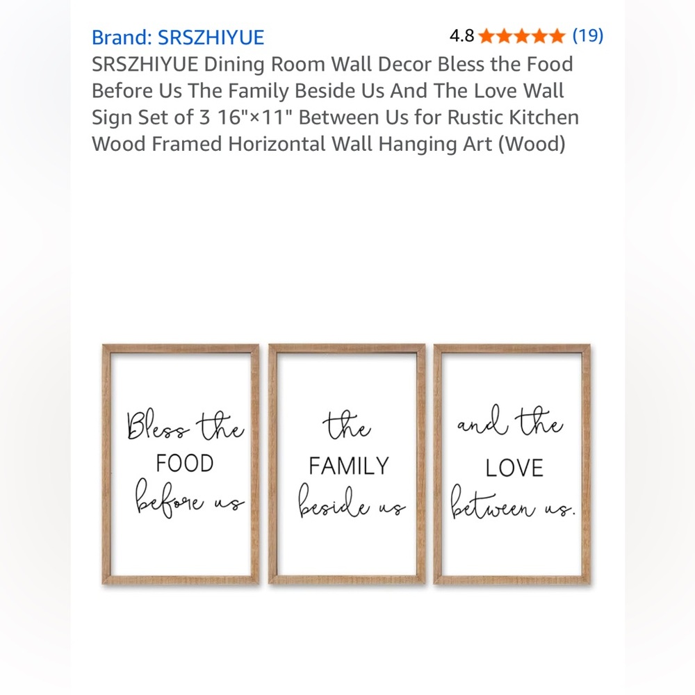 SRSZHIYE Wall Art Set - Bless the Food, Family, Love - Picture 4 of 7